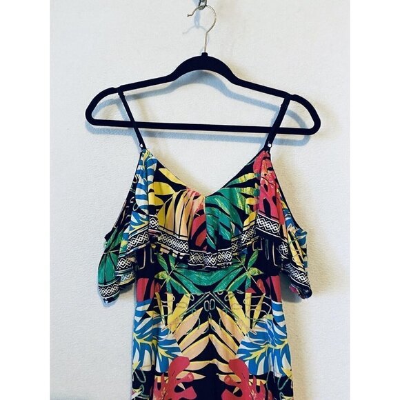 Flying Tomato Jumpsuit Womens Small Multicolor Tropical Ruffle Wide Leg Boho - Picture 3 of 7